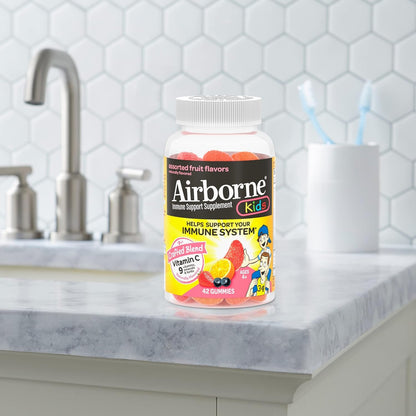 Airborne Vitamin C 500mg (per Serving) Kids Assorted Fruit Flavored Gummies (42 Count in a Bottle), Gluten-Free Immune Support Supplement with Vitamins A C E, Selenium, Echinacea & Ginger Nirvana Guru