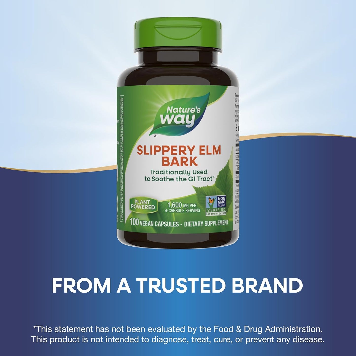 Nature's Way Slippery Elm Bark, Traditional Support to Soothe the GI Tract*, Vegan, 100 Capsules - Nirvana Guru