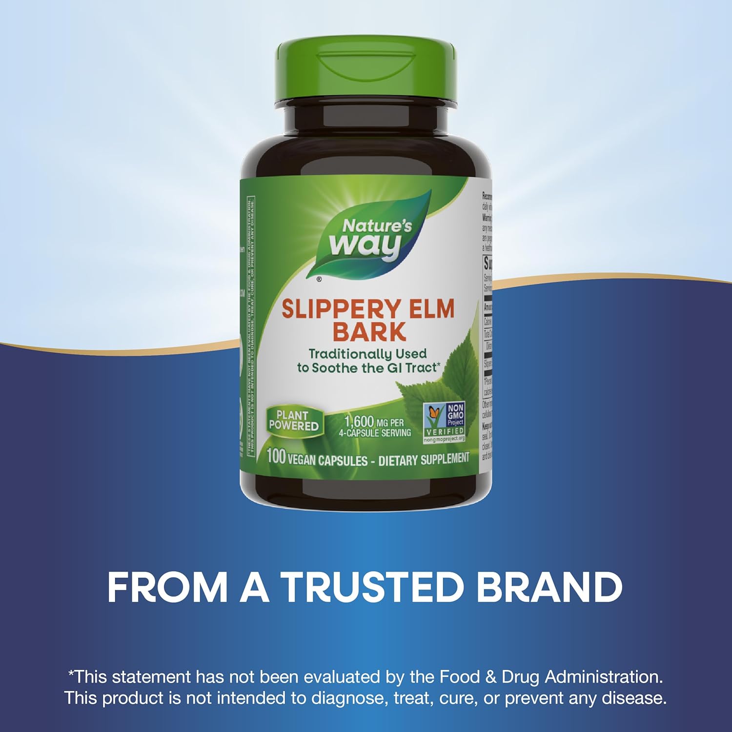 Nature's Way Slippery Elm Bark, Traditional Support to Soothe the GI Tract*, Vegan, 100 Capsules - Nirvana Guru
