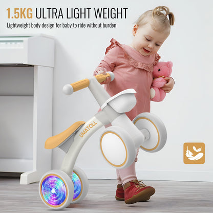 Umatoll Colorful Lighting Baby Balance Bike Toys for 1 Year Old Girls Gifts, Adjustable Seat, 1st Birthday Gifts, 12-24 Months Toddler Bike, Pink Nirvana Guru