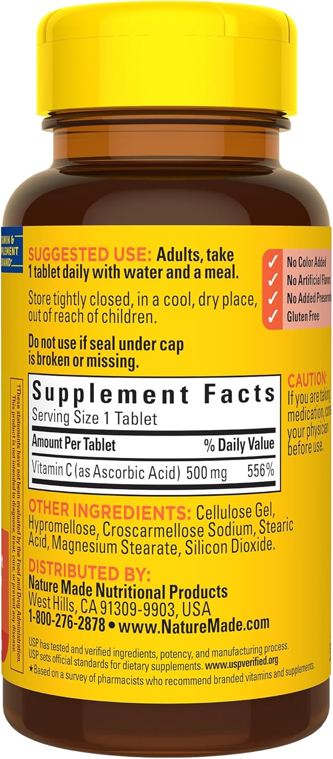 Nature Made Vitamin C 500 mg, Dietary Supplement for Immune Support, 100 Tablets, 100 Day Supply - Nirvana Guru