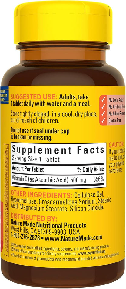 Nature Made Vitamin C 500 mg, Dietary Supplement for Immune Support, 100 Tablets, 100 Day Supply - Nirvana Guru