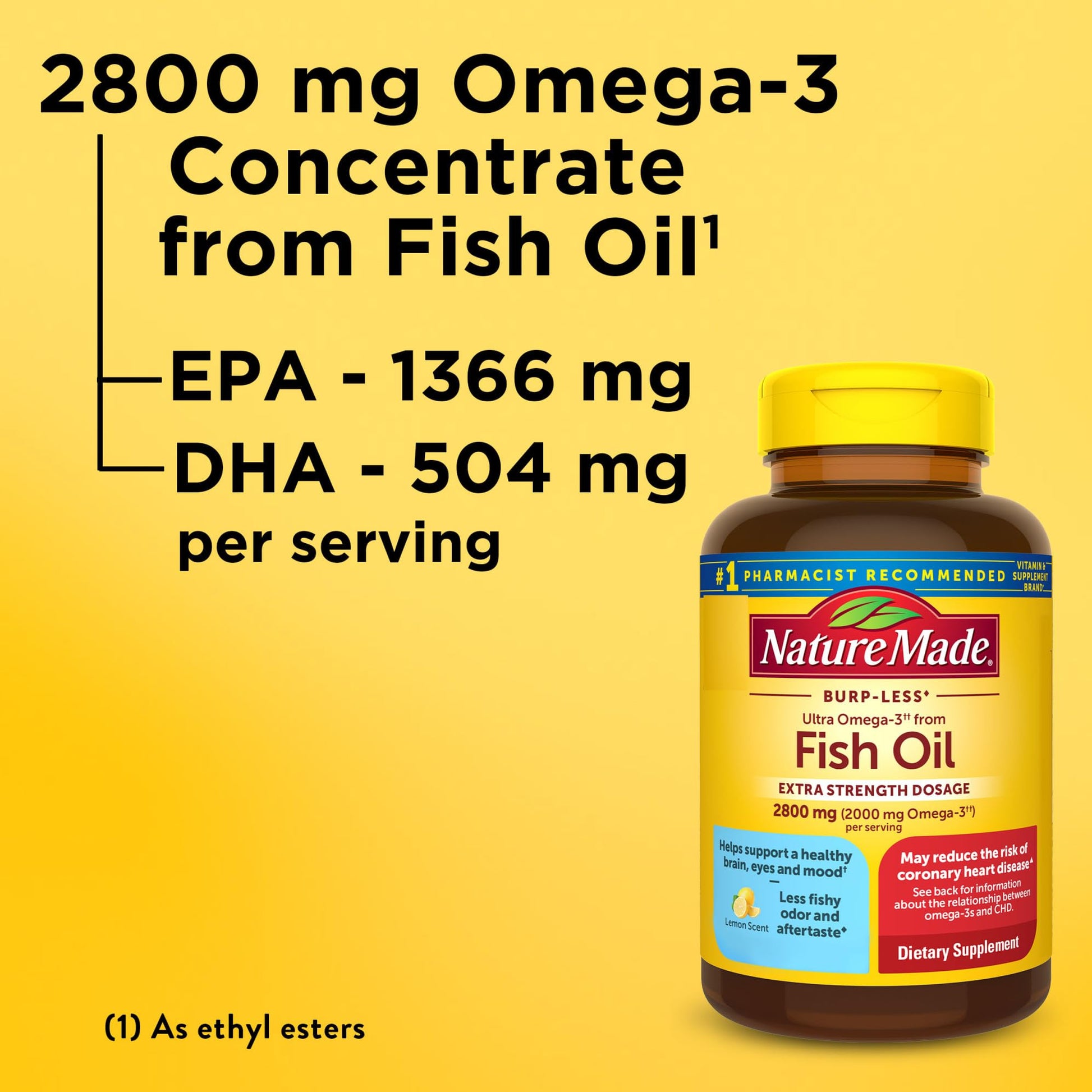 Nature Made Extra Strength Omega 3 Fish Oil Supplements, 2800mg, Fish Oil Omega 3 Supplements as Ethyl Esters for Healthy Heart, Brain, Eyes, Mood Support, 60 Softgels, 30 Day Supply - Nirvana Guru
