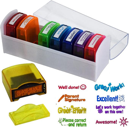 Teacher Stamps for Grading Classroom,Parent Signature Self-Inking Teacher Stamp Set School Supplies Stamps for Homework Reward with 8 pcs Classroom Supplies for School Elementary(Rainbow) nirvanaguru