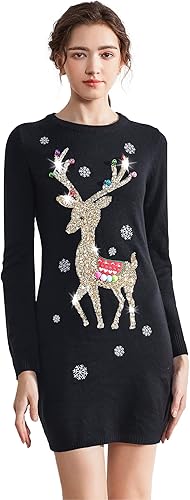 v28 Varied Ugly Christmas Sweater for Women Funny Reindeer Knit Sweaters Dress nirvanaguru