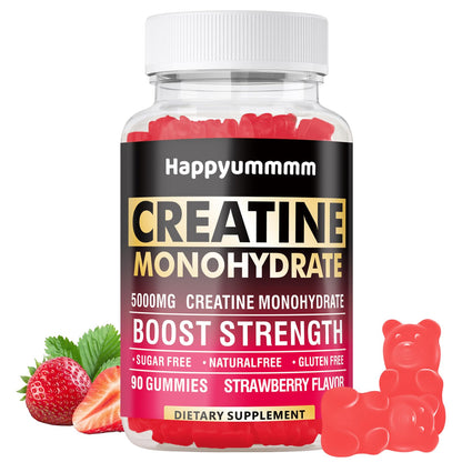 Creatine Monohydrate Gummies 5000mg for Men & Women, Chewables Creatine Monohydrate for Muscle Strength, Muscle Builder, Energy Boost, Pre-Workout Supplement(90 Count)-Strawberry.