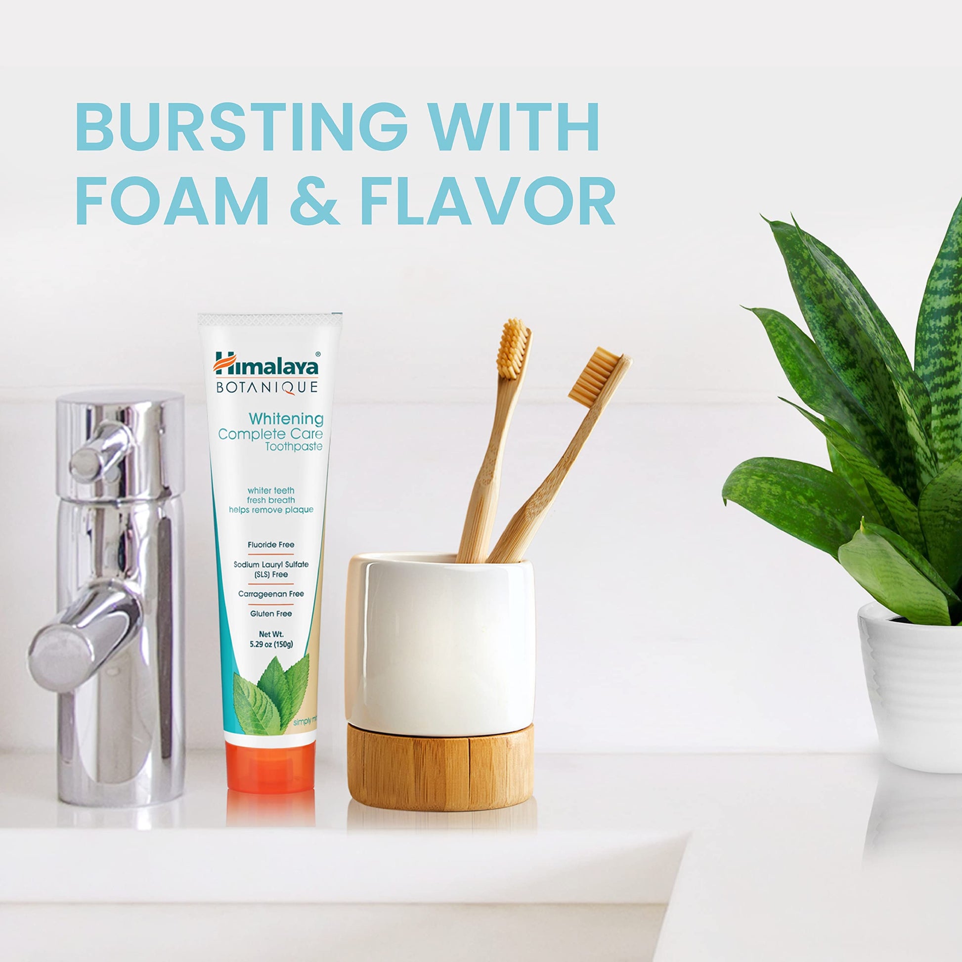 Himalaya Botanique Whitening Complete Care Toothpaste, Teeth Whitening, Fights Plaque, Fluoride Free, No Artificial Flavors, SLS Free, Cruelty Free, Foaming, Simply Mint Flavor, 5.29 Oz, 2 Pack - Nirvana Guru