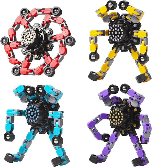 Transformable Fidget Spinners 4 Pcs for Kids and Adults Stress Relief Sensory Toys for Boys and Girls Fingertip Gyros for Party Favors Stocking Stuffers Bulk for Kids nirvanaguru
