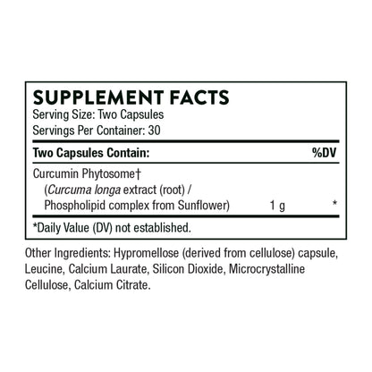 THORNE Curcumin Phytosome 1000 mg (Meriva) - Clinically Studied, High Absorption - Supports Health in Joints, Muscles, GI Tract, Liver, and Brain* - 120 Capsules - 60 Servings - Nirvana Guru