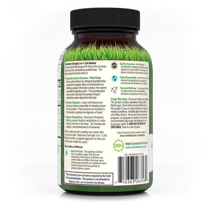 Irwin Naturals Maximum Strength 3-in-1 Carb Blocker - Neutralize Carbohydrates and Support Metabolism - 150 Liquid Softgels - Nirvana Guru