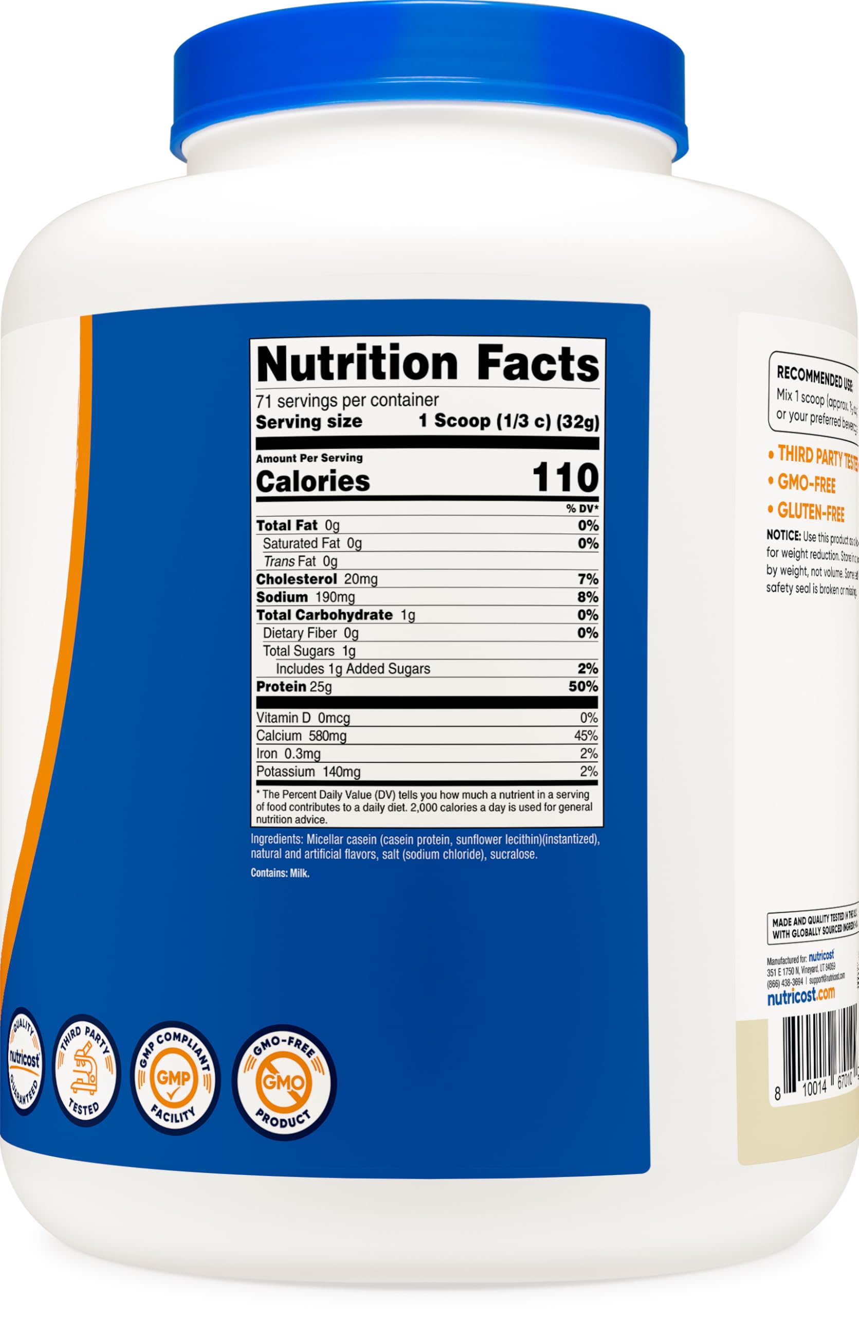 Nutricost Casein Protein Powder 2lb - Micellar Casein, Gluten Free, Non-GMO (Unflavored) - Nirvana Guru