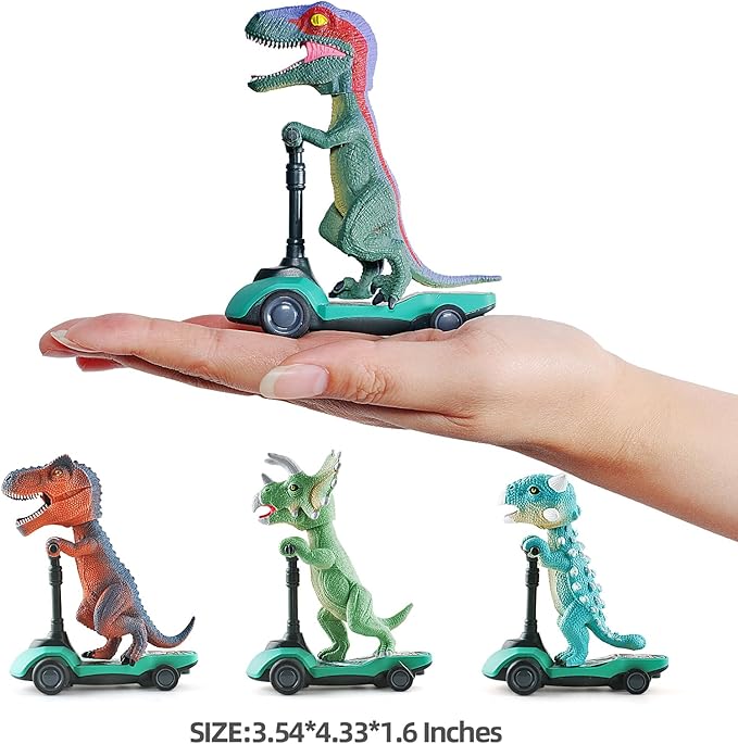 DINOBROS Dinosaur Scooter Toys Pull Back Cars Mini Finger Kick Scooters Boy Toy Age 3 4 5 6, Dino Gift Sets for Kids 4-Pack nirvanaguru