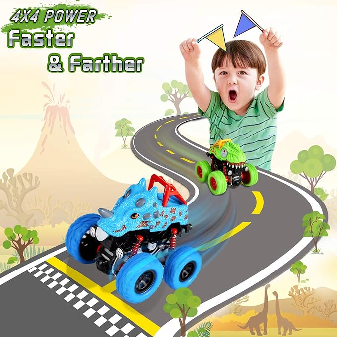 LODBY Dinosaur Toys for 2 3 4 5 Year Old Boys - Monster Truck Toys for Toddlers Boys Ages 2-4-6 - Push and Go Cars Dinosaur Toys for Kids 3-5 Year Old Boy Christmas Birthday Gifts nirvanaguru
