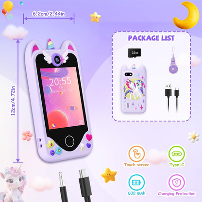 Kids Smart Phone for Girls Gifts - Toddler Christmas Birthday Gift for Age 3 4 5 6 Year Old, Kids Cell Phone Toy with Touchscreen, Dual Cameras, Learning, Kid Mp3 Player, Games with 32 GB Card Nirvana Guru