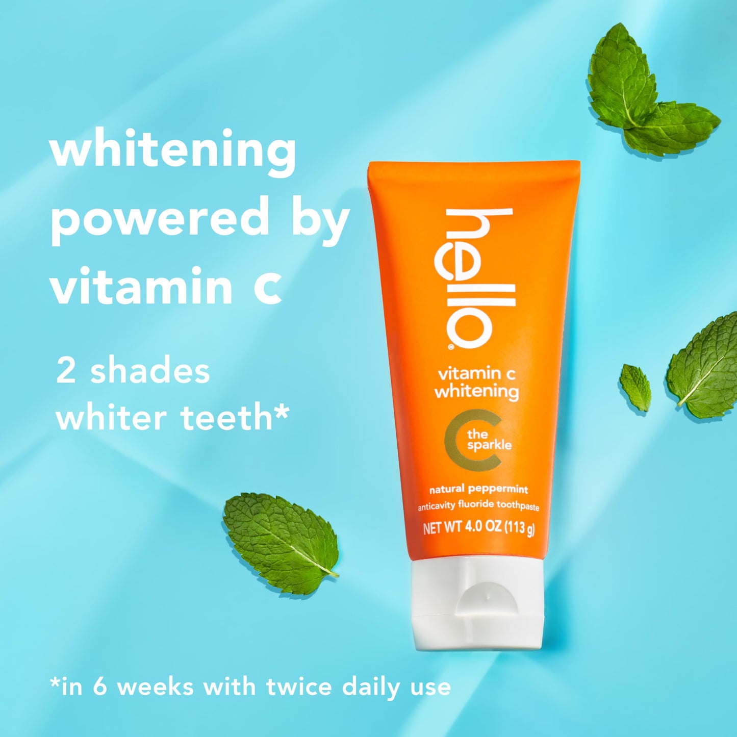hello Vitamin C Whitening Toothpaste with Fluoride, Whitening SLS Free Toothpaste, Up to 2 Shades Whiter Teeth, No Peroxide, Safe for Everyday Use, Natural Peppermint, 4.0 Oz Nirvana Guru