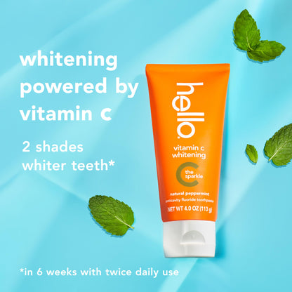hello Vitamin C Whitening Toothpaste with Fluoride, Whitening SLS Free Toothpaste, Up to 2 Shades Whiter Teeth, No Peroxide, Safe for Everyday Use, Natural Peppermint, 4.0 Oz Nirvana Guru