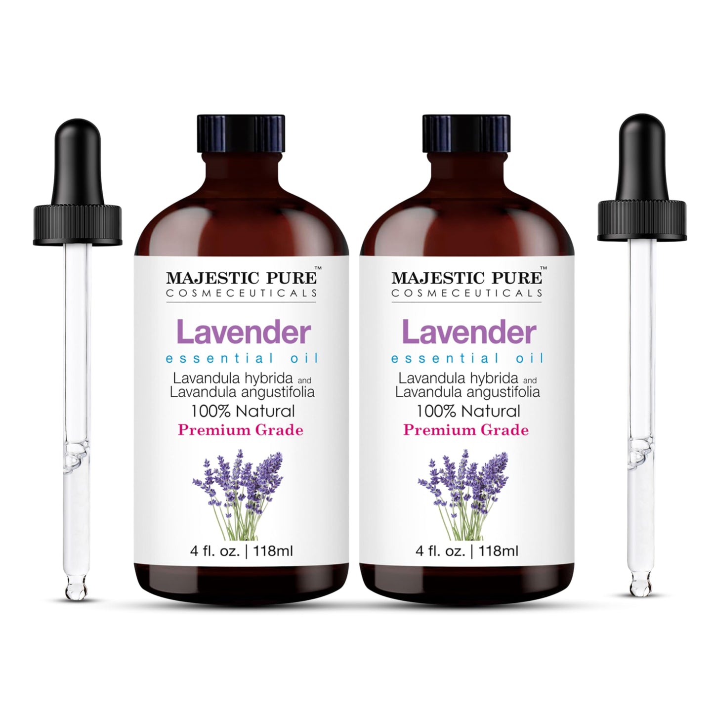 Majestic Pure Lavender Essential Oil with Glass Dropper | 100% Pure and Natural Lavender Oil | Premium Grade Essential Oils for Diffusers, Skin, Aromatherapy, Massage | 4 Fl Oz - Nirvana Guru