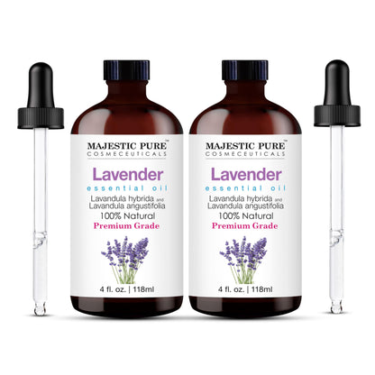 Majestic Pure Lavender Essential Oil with Glass Dropper | 100% Pure and Natural Lavender Oil | Premium Grade Essential Oils for Diffusers, Skin, Aromatherapy, Massage | 4 Fl Oz - Nirvana Guru