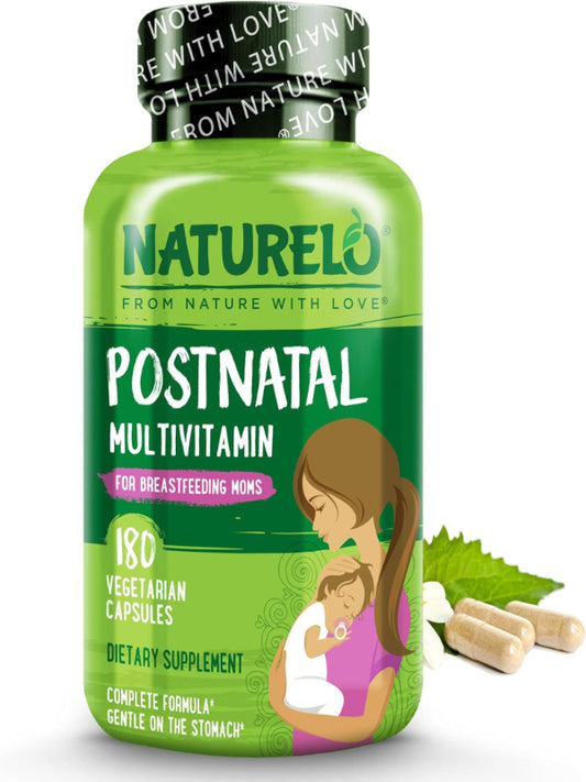 NATURELO Postnatal Multivitamin - Supplement for Breastfeeding Women - Plant-Based Vitamin D, Folate, Gentle Iron - for Nursing Mother, Baby - Post Natal Lactation Support 180 Capsules - Nirvana Guru