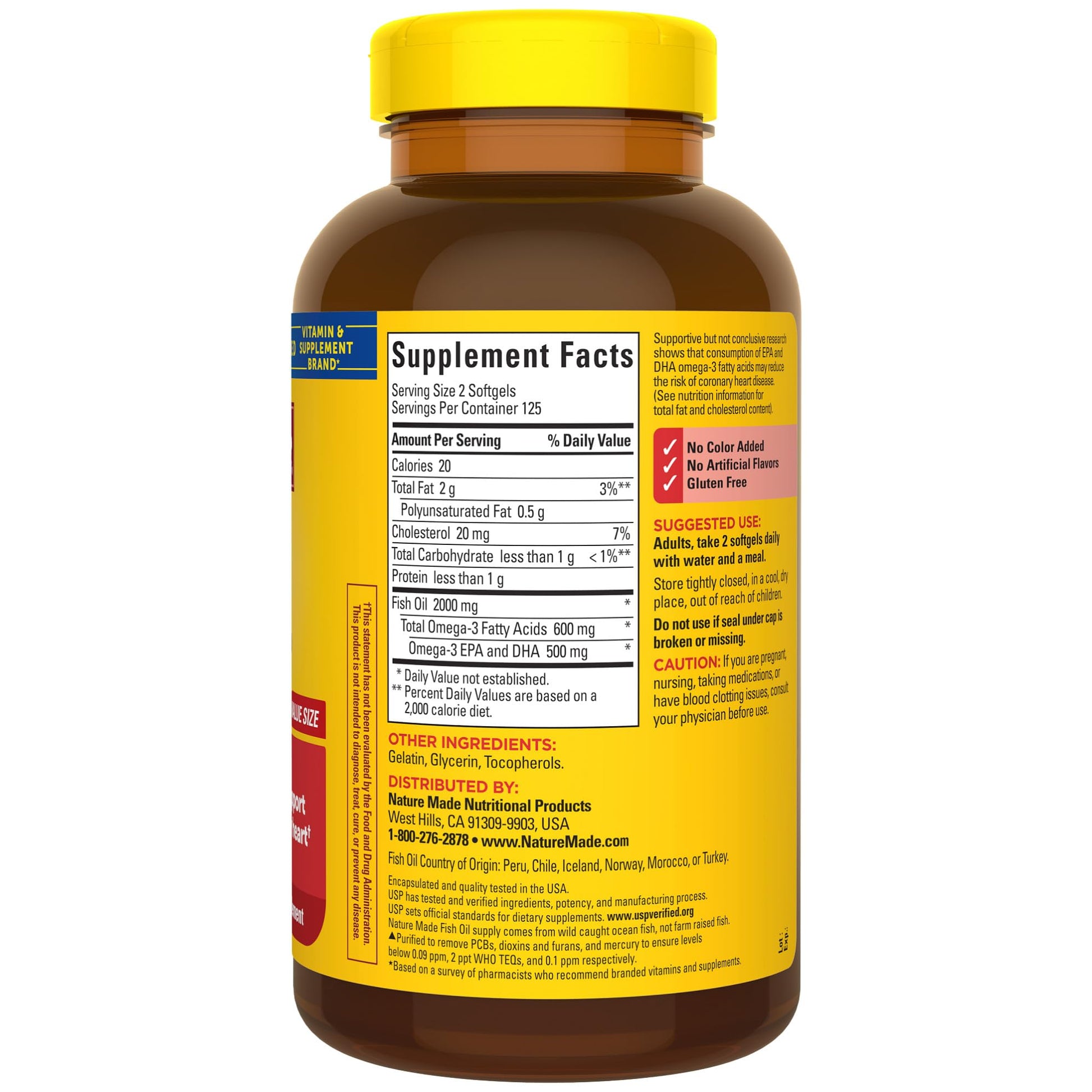 Nature Made Fish Oil Omega 3 Supplements, 1000mg Softgels, Omega 3 Fish Oil for Healthy Heart Support, 250 Softgels, 125 Day Supply - Nirvana Guru