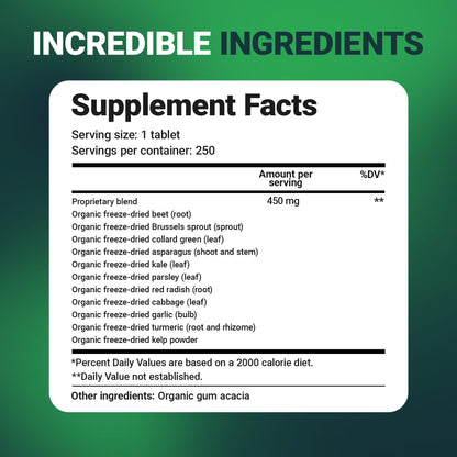Dr. Berg's Greens Superfood Cruciferous Vegetable Tablets - Vegetable Supplements for Adults w/ 11 Phytonutrient Super Greens Tablets - Energy, Immune System & Liver Veggie Tablets - 90 Tablets - Nirvana Guru