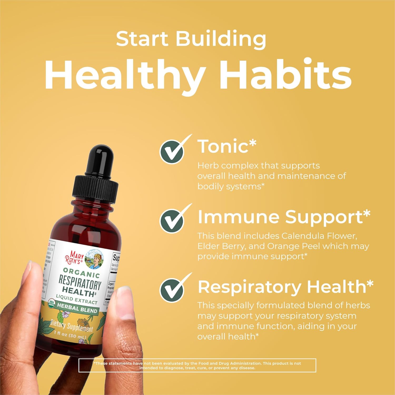 MaryRuth Organics USDA Organic Respiratory Health Liquid Drops with Mullein Leaf | Marshmallow Root & Elderberry | Mullein Drops for Lungs Herbal Blend | Immune Support Supplement | Vegan | 1 Fl Oz - Nirvana Guru