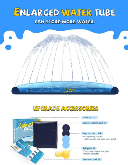 VISTOP Non-Slip Splash Pad for Kids and Dog, Thicken Sprinkler Pool Summer Outdoor Water Toys - Fun Backyard Fountain Play Mat for Baby Girls Boys Children or Pet Dog (67 inch, Blue&Blue) nirvanaguru