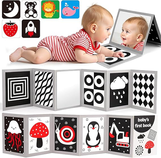 Black and White High Contrast Baby Books Flash Cards Tummy Time Mirror Toys Newborn Toys 0 6 Months Brain Development Infant Stimulating Sensory Toy 0-3 3-6 2 4 5 Months old Baby Boy Girl Shower Gifts nirvanaguru
