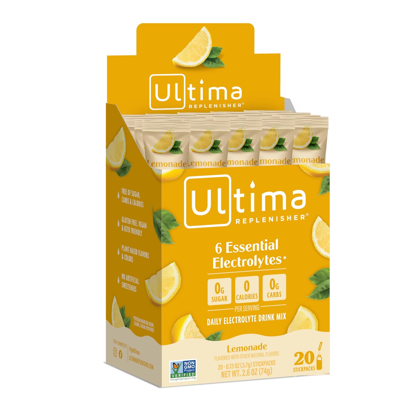 Ultima Replenisher Electrolyte Hydration Drink Mix, Pink Lemonade, 20 Serving Stickpack Box - Sugar Free, 0 Calories, 0 Carbs - Gluten-Free, Keto, Non-GMO, Vegan - Nirvana Guru