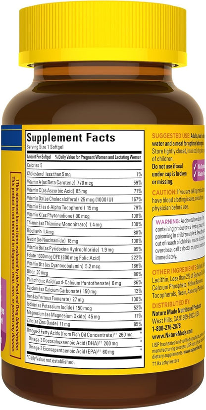 Nature Made Prenatal with Folic Acid + DHA, Prenatal Vitamin and Mineral Supplement for Daily Nutritional Support, 110 Softgels, 110 Day Supply - Nirvana Guru