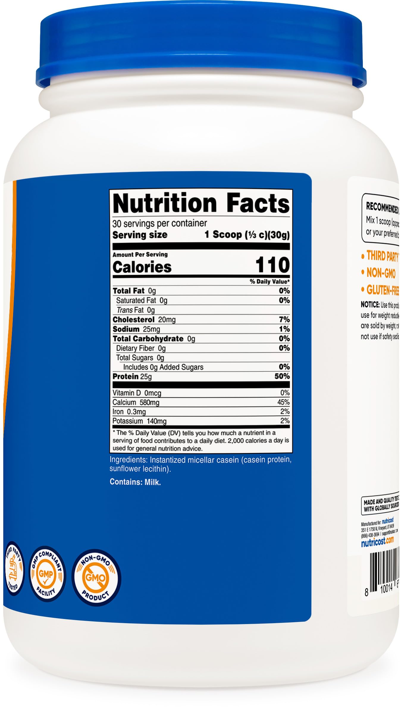 Nutricost Casein Protein Powder 2lb - Micellar Casein, Gluten Free, Non-GMO (Unflavored) - Nirvana Guru