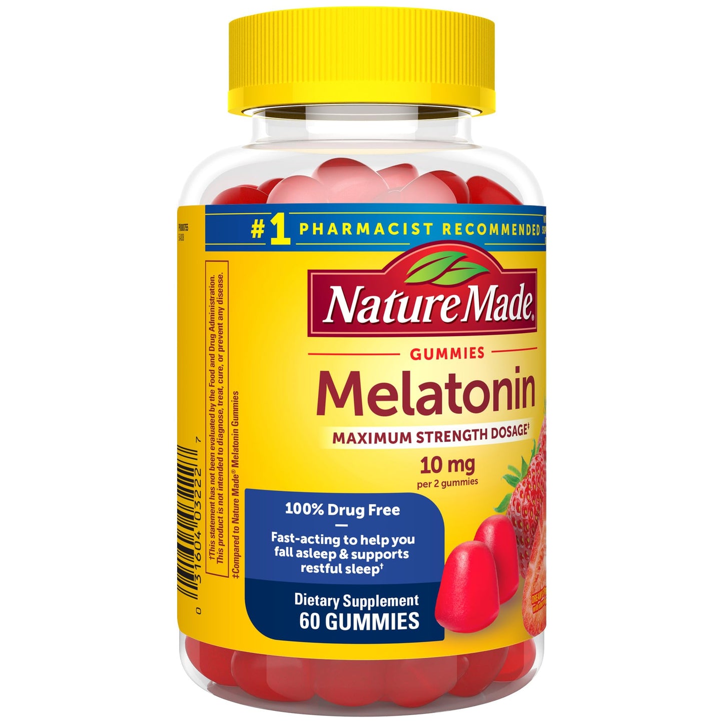 Nature Made Melatonin 10 mg per serving Gummies, Sleep Gummies for Adults Maximum Strength Dosage, 100% Drug Free Sleep Aid, 120 Count, 60 Day Supply - Nirvana Guru