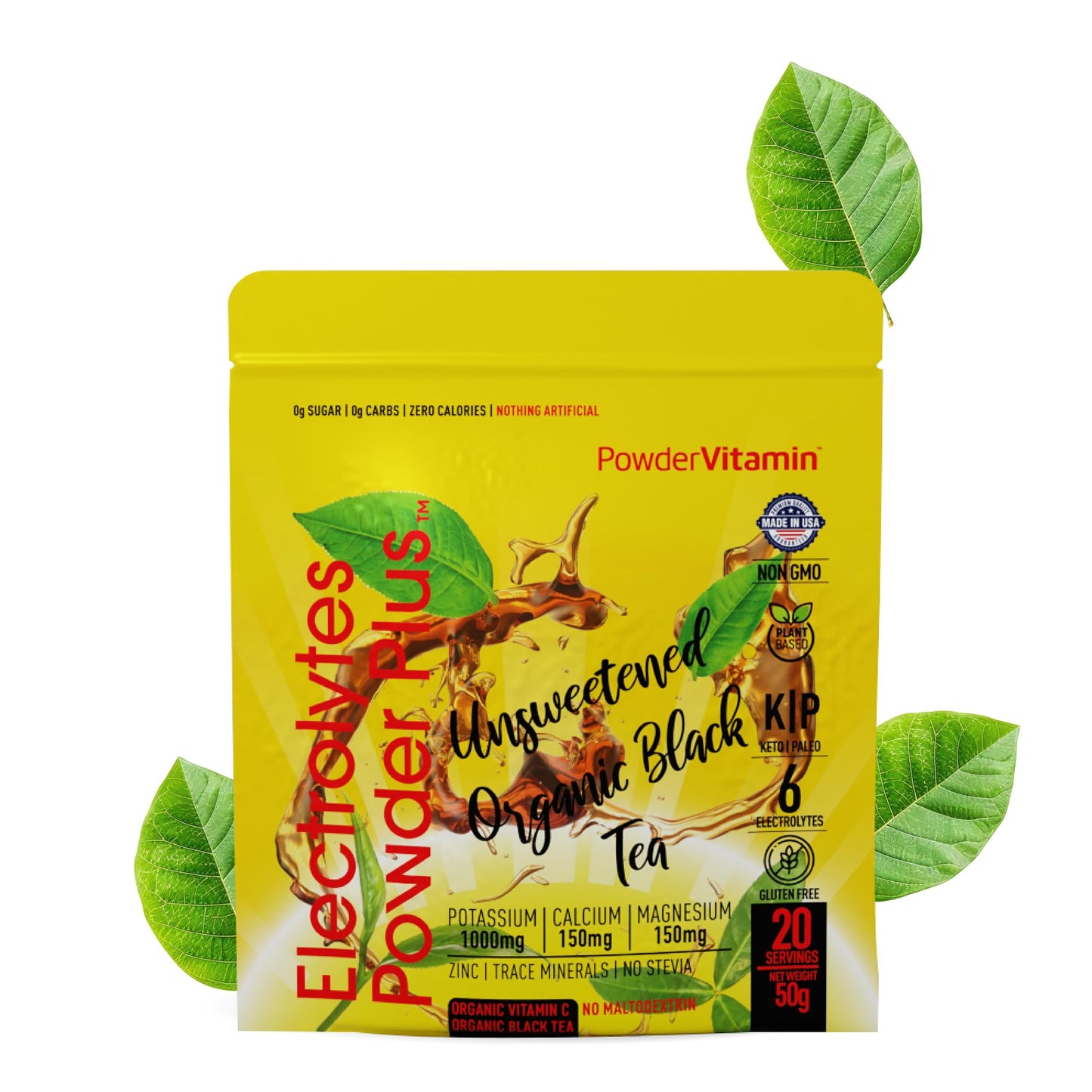 PowerVitamin Lemonade Electrolytes Powder No Sugar for Daily Energy - Keto Electrolytes - Hydration Powder with 1000mg Potassium, 120mg Calcium, Magnesium, Organic Vitamin C, 100 Servings