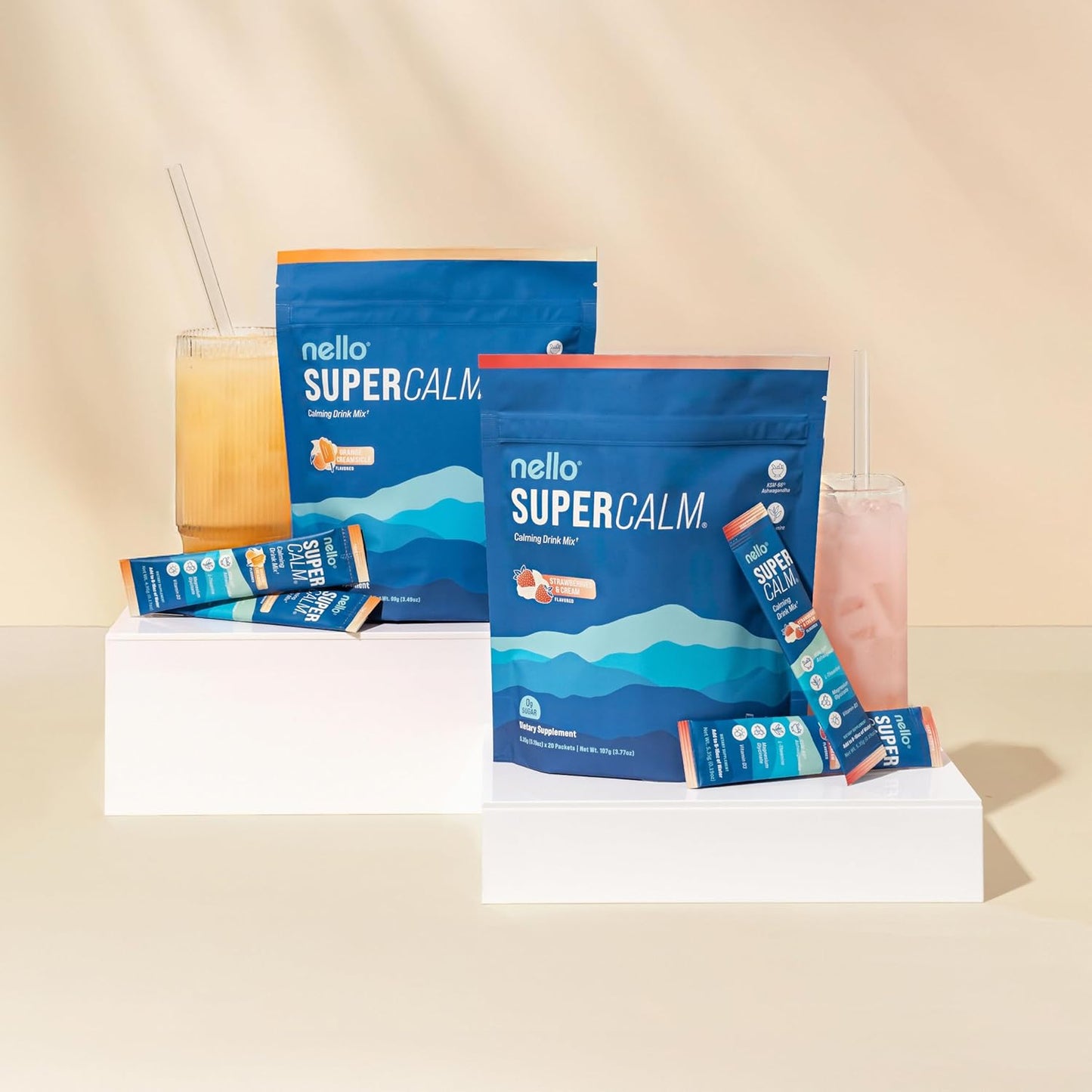Supercalm Powdered Drink Mix, Raspberry Lemonade, L Theanine, Ksm-66 Ashwagandha, Magnesium Glycinate, Vitamin D 3, Supplements for Relaxation & Focus, No Sugar, Non GMO, On The Go, 20 Ct