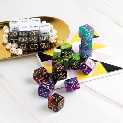 63 Pieces MTG Dice Counters Bulk Ability Keywords MTG Tokens Shield Life Counter 6 Sided Dice Set for Magic The Gathering,TCG,Cards Gaming Accessories nirvanaguru