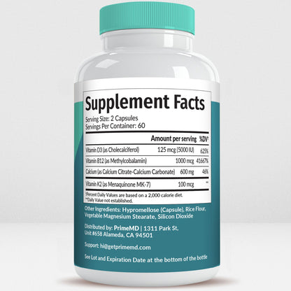 4-in-1 Calcium 1200mg with Vitamin D3 - Calcium Supplement for Women and Men with Vitamin K2 B12 5000 IU - Extra Strength Calcium Citrate for Bone and Heart Support (120ct) Nirvana Guru