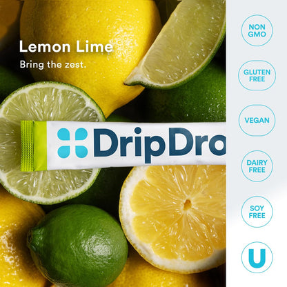 DripDrop Sugar Free Hydration Packets - Zero Classic Variety Pack - Single Serve Electrolytes Powder Drink Mix - Lemon Lime, Watermelon, Peach, Passion Fruit - Non-GMO, Gluten Free, Vegan - 32 Sticks