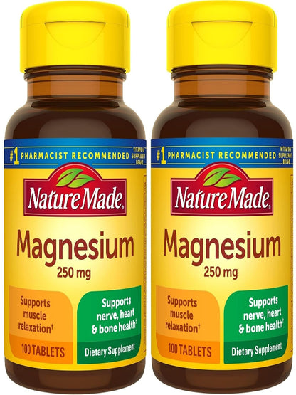 Nature Made Magnesium Oxide 250 mg, Magnesium Supplement for Muscle, Heart, Bone and Nerve Health Support, 100 Tablets, 100 Day Supply - Nirvana Guru