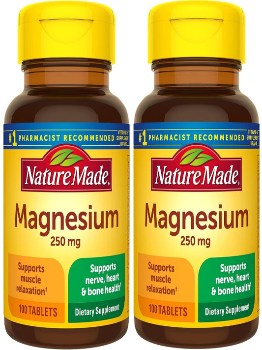 Nature Made Magnesium Oxide 250 mg, Magnesium Supplement for Muscle, Heart, Bone and Nerve Health Support, 100 Tablets, 100 Day Supply - Nirvana Guru