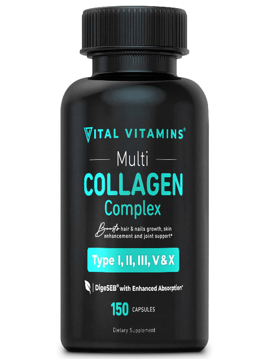 Vital Vitamins Multi Collagen for Women & Men - Type I, II, III, V, X - Grass Fed, Non-GMO - 150 Capsules