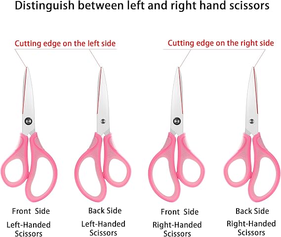 7" Real Left handed Student Scissors, Premium Stainless Steel Blades Shears for Age 8~12,Ergonomic Semi-Soft ABS Rubber Grip, Suitable for School, Office and Family Daily Use,Pink nirvanaguru