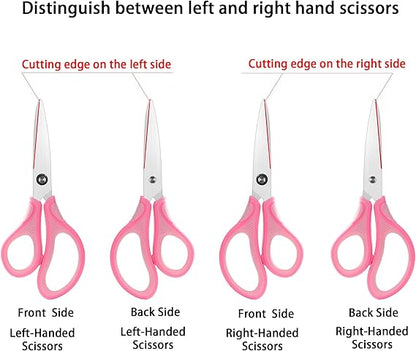 7" Real Left handed Student Scissors, Premium Stainless Steel Blades Shears for Age 8~12,Ergonomic Semi-Soft ABS Rubber Grip, Suitable for School, Office and Family Daily Use,Pink nirvanaguru