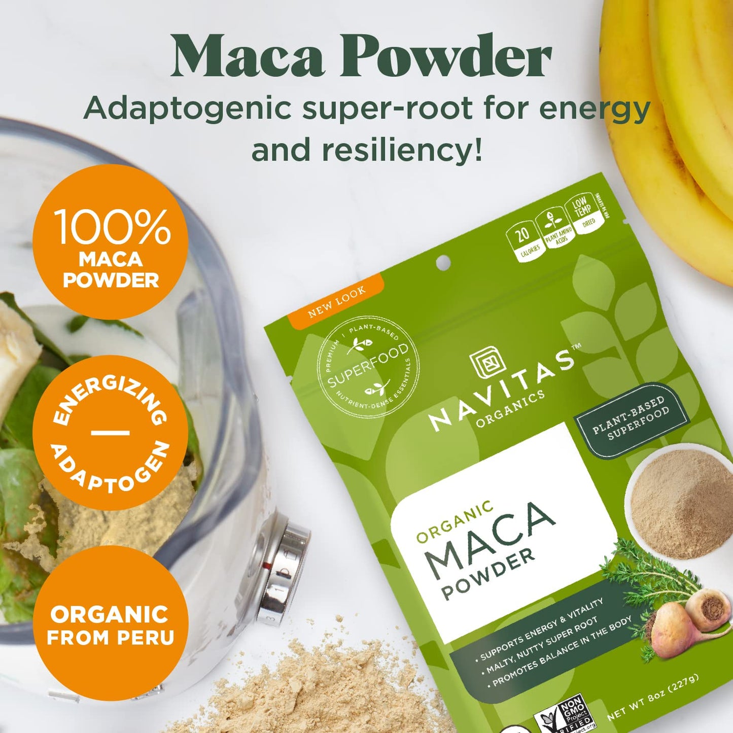 Navitas Organics Maca Powder – 100% Gelatinized Peruvian Maca for Adaptogen Smoothies, Lattes, Baking & More – Energize & Balance - USDA Organic, Non GMO, Vegan, Gluten Free (4oz. Bag, 23 Servings)