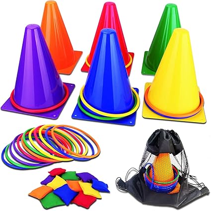 unanscre 31PCS 3 in 1 Carnival Outdoor Games Combo Set for Kids, Soft Plastic Cones Bean Bags Ring Toss Game, Gift for Birthday Party/Xmas nirvanaguru