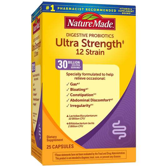 Nature Made Ultra Strength 12 Strain Digestive Probiotics, Probiotics for Women and Men, 25 Probiotic Capsules, 25 Day Supply - Nirvana Guru