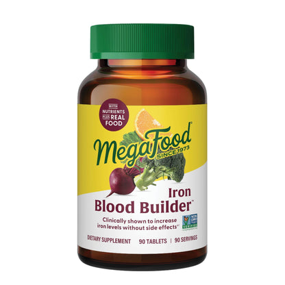 MegaFood Blood Builder Iron Supplement Clinically Shown to Increase Iron Levels Without Side Effects, Vegan Supplement For Women with Vitamin C, Vitamin B12 & Folic Acid, 90 Tablets - Nirvana Guru