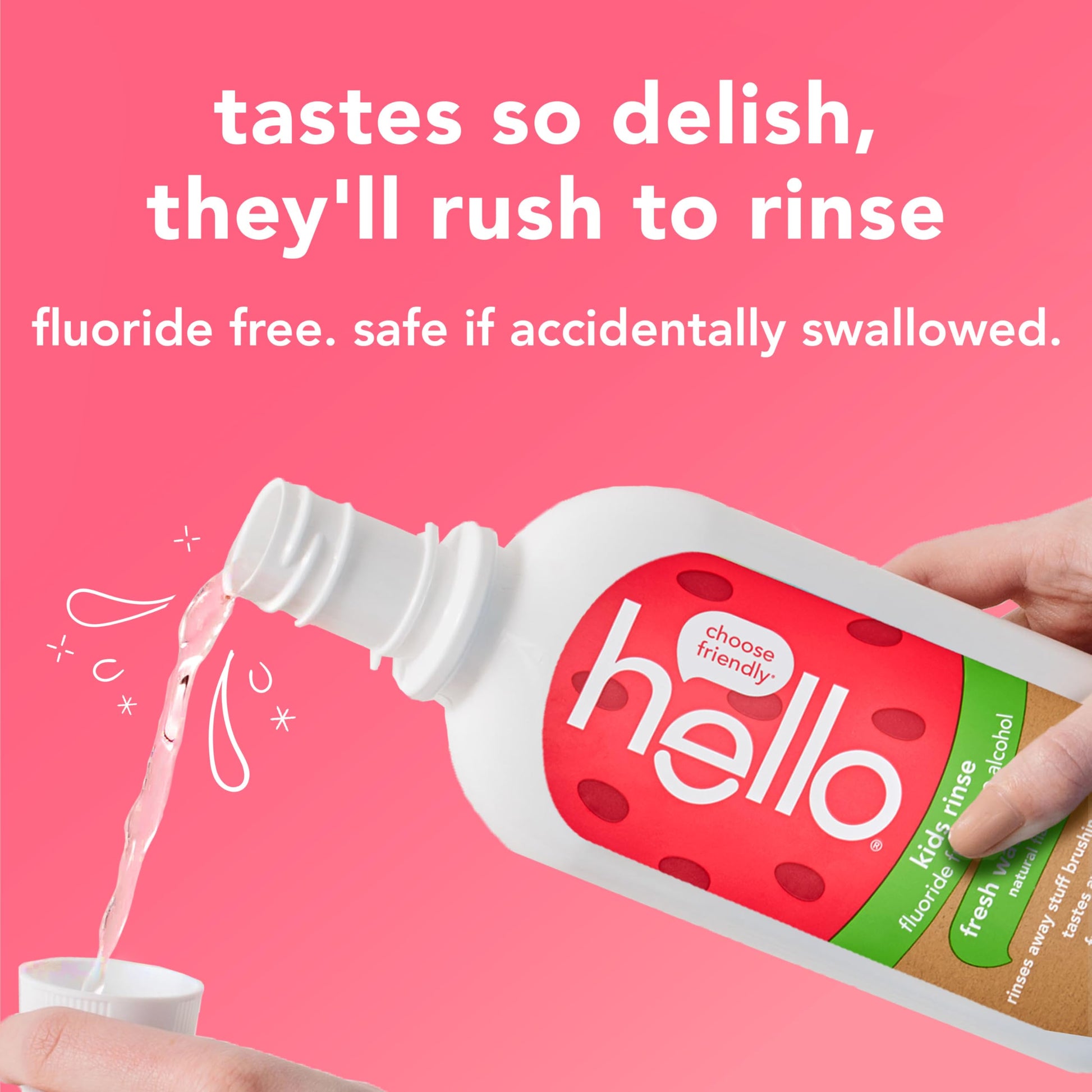 Hello Natural Watermelon Flavor Kids Fluoride Free Rinse, Alcohol Free, Vegan, SLS Free, Mouthwash for Kids Age 6 and Up, 16 Fl Oz (Pack of 3) Nirvana Guru