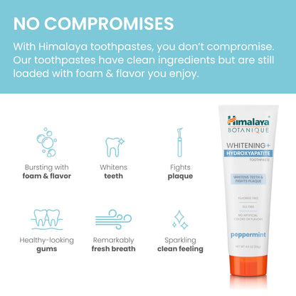 Himalaya Botanique Whitening + Hydroxyapatite Toothpaste, Mint Flavor - Nano Hydroxyapatite to Support Remineralization and Restore Enamel, Appropriate for Sensitive Teeth - Vegan, Gluten Free, 4 oz - Nirvana Guru