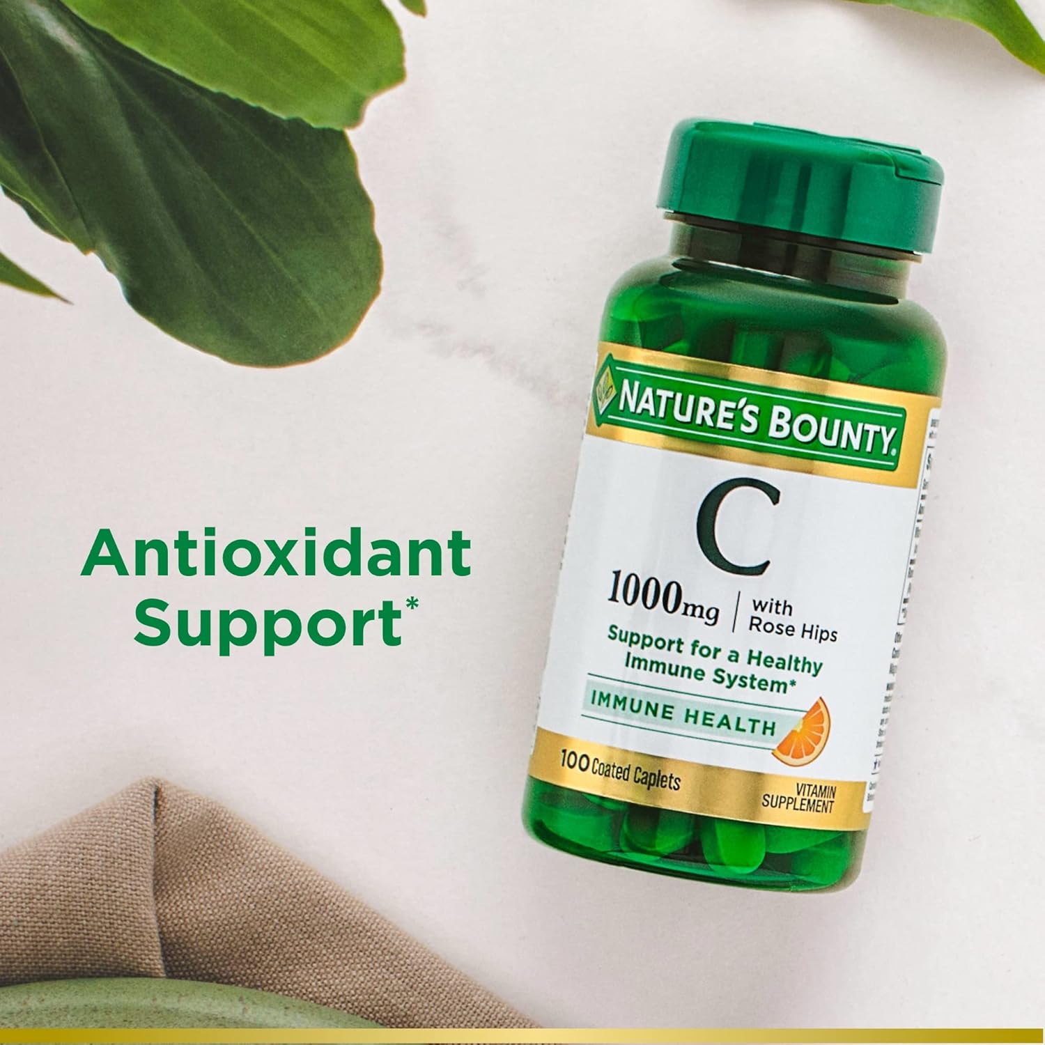 Nature's Bounty Vitamin C + Rose HIPS, Immune Support, 1000mg, Coated Caplets, 100 Ct Nirvana Guru