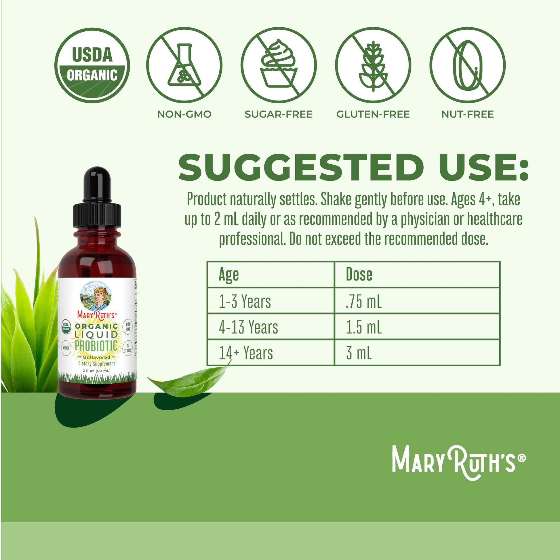 MaryRuth Organics USDA Organic Liquid Probiotic | Digestive Health | Gut Health | Probiotics for Women | Probiotics for Men | Probiotics for Kids | Acidophilus Probiotic | Non-GMO | 40 Servings - Nirvana Guru